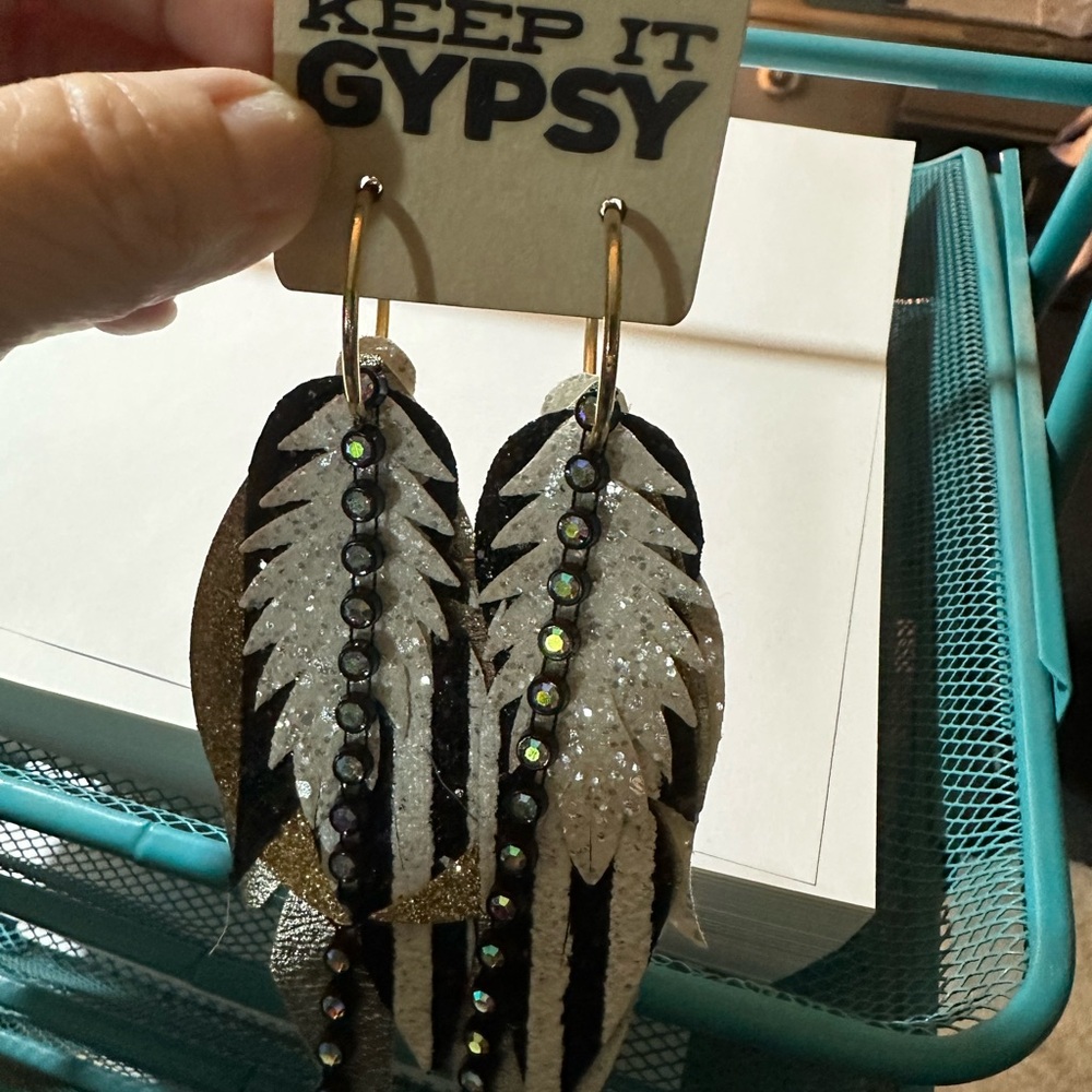 Black and Gold Feather Earrings